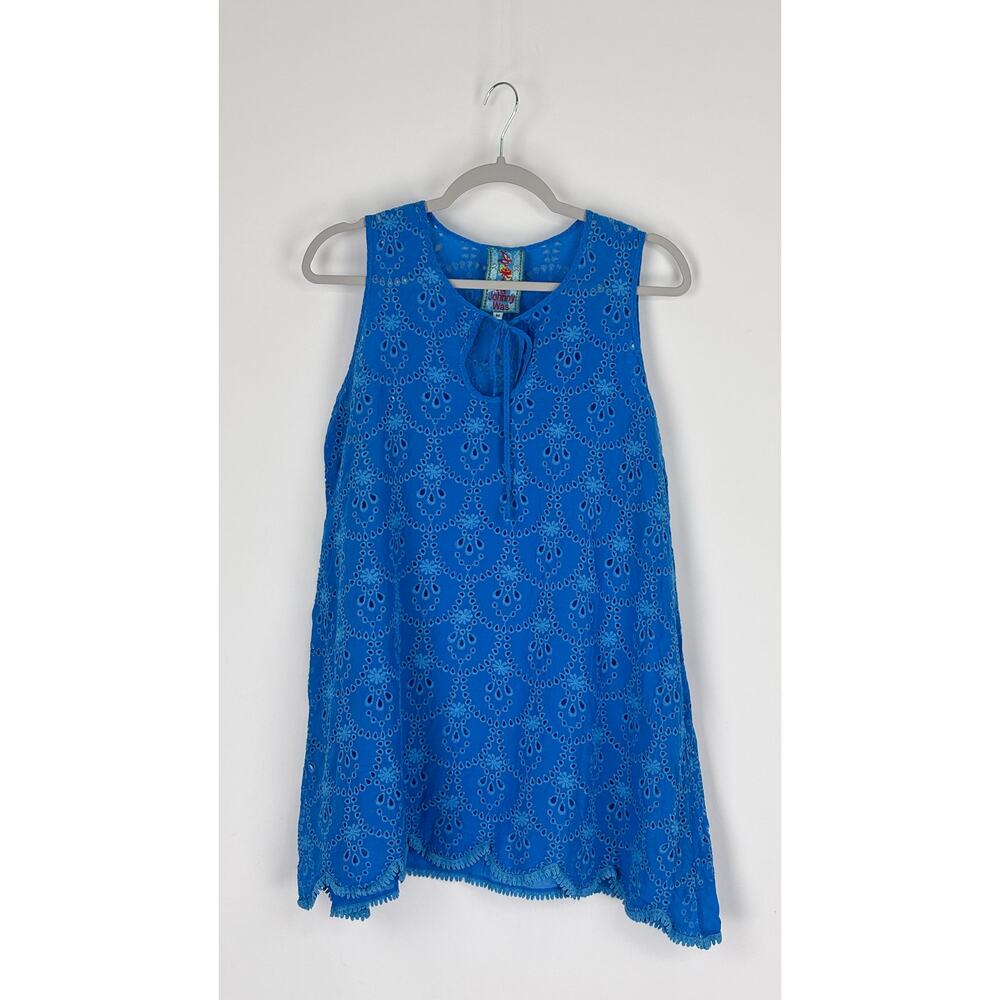 Johnny Was Mod Eyelet Sleeveless Boho Tunic Top Cobalt Blue Womens Size Medium - Picture 4 of 11